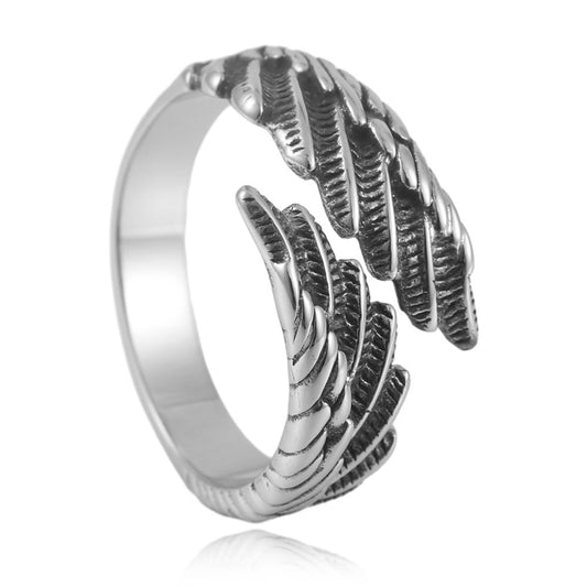 Titanium Steel Retro Feather Wing Ring for Men - European and American Style