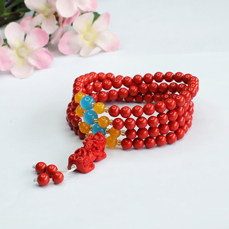 Red Sand Cinnabar Stone Bracelet with Sterling Silver Beads