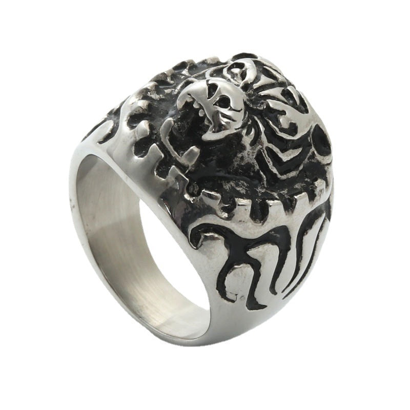 Titanium Steel Flame Cheetah Ring - Retro Hipster Punk Jewelry for Men