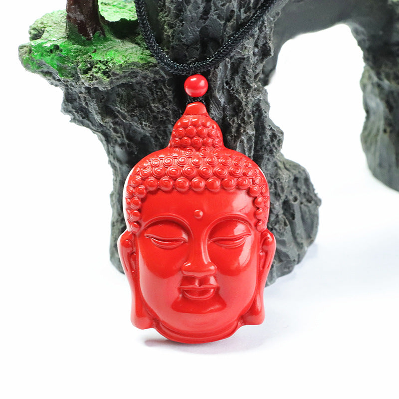 Buddha Head Pendant with Red Sand Ancestral Accent