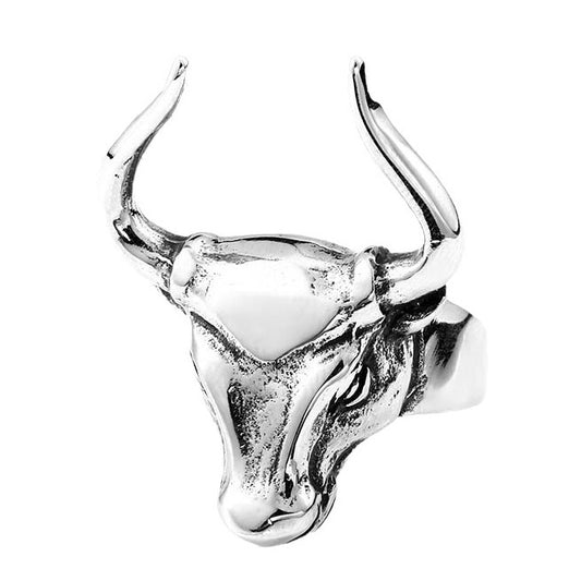 Stainless Steel Men's Bull Head Ring – Wholesale European and American Jewelry, Non-Slip Design, Polished Finish, Sizes 7-13