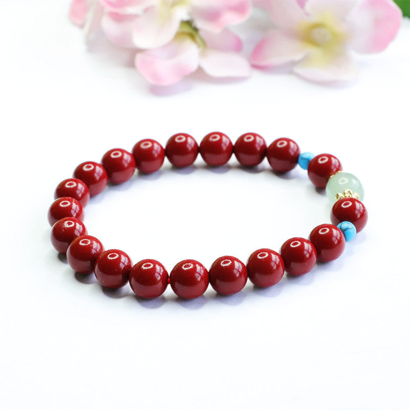 Cinnabar and Aventurine Jade Sterling Silver Bracelet