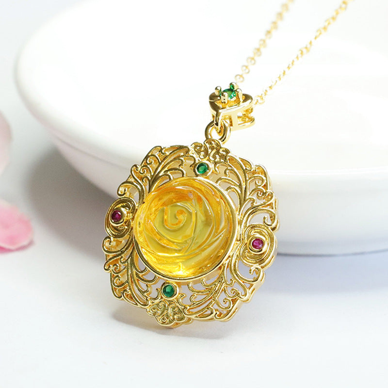 Elegant Rose Amber Zircon Pendant in Sterling Silver - Women's Jewelry