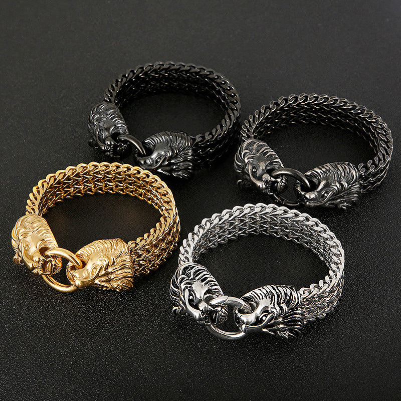 Rebellious Titan: Punk Hipster Skull and Animal Motif Bracelet for Men