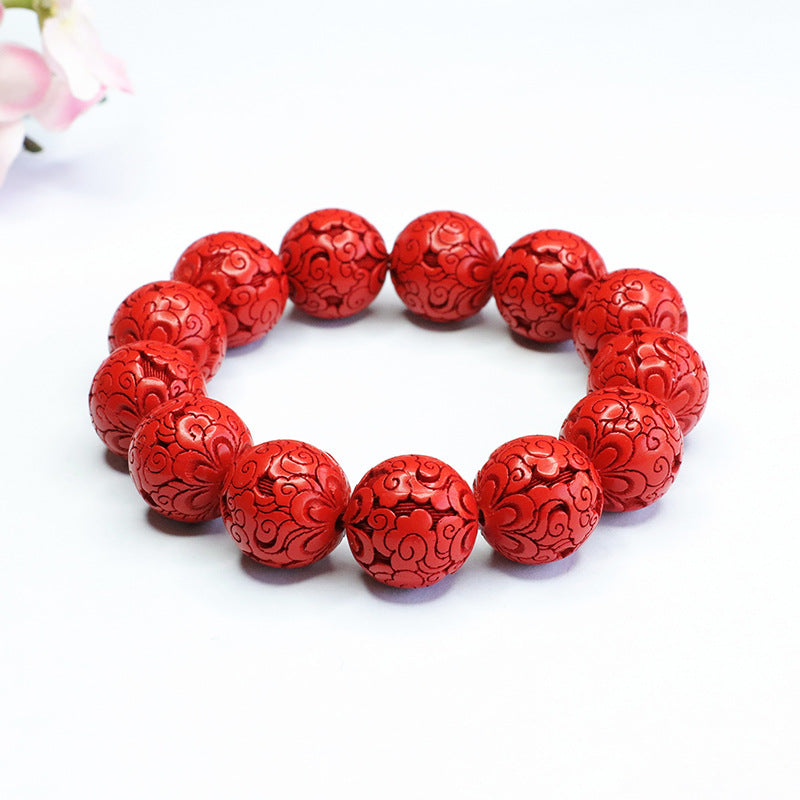 Red Sand Auspicious Clouds Sterling Silver Bracelet with Cinnabar Stone