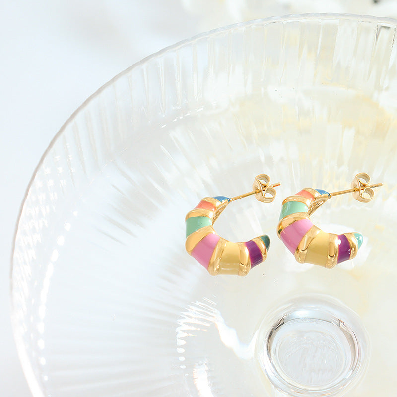 Elegant Enamel Striped Earrings with Timeless Charm