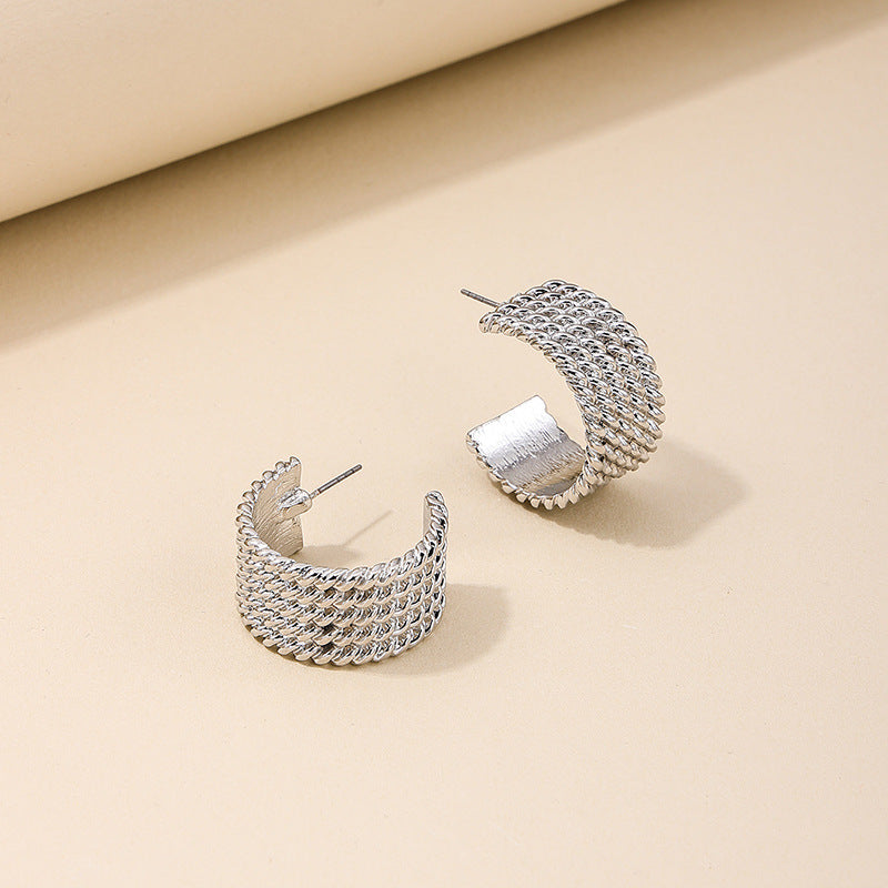 Chic Metal Geometric Earrings with C-Shaped Design