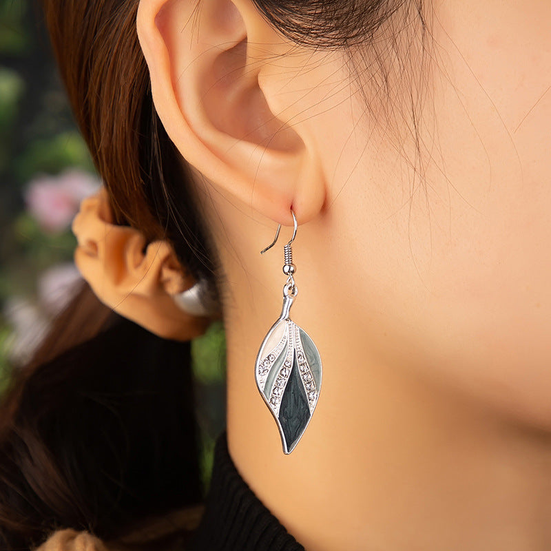 Exaggerated Glazed Leaf Earrings - Vienna Verve Collection