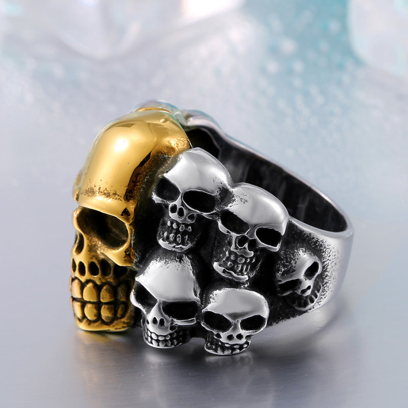 Punk-Inspired Men's Titanium Steel Skull Ring - Retro Wholesale Jewelry for Him