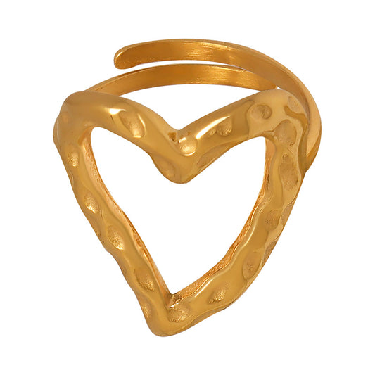 Golden Heart Titanium Steel Ring - Unique Niche Design Hand Jewelry