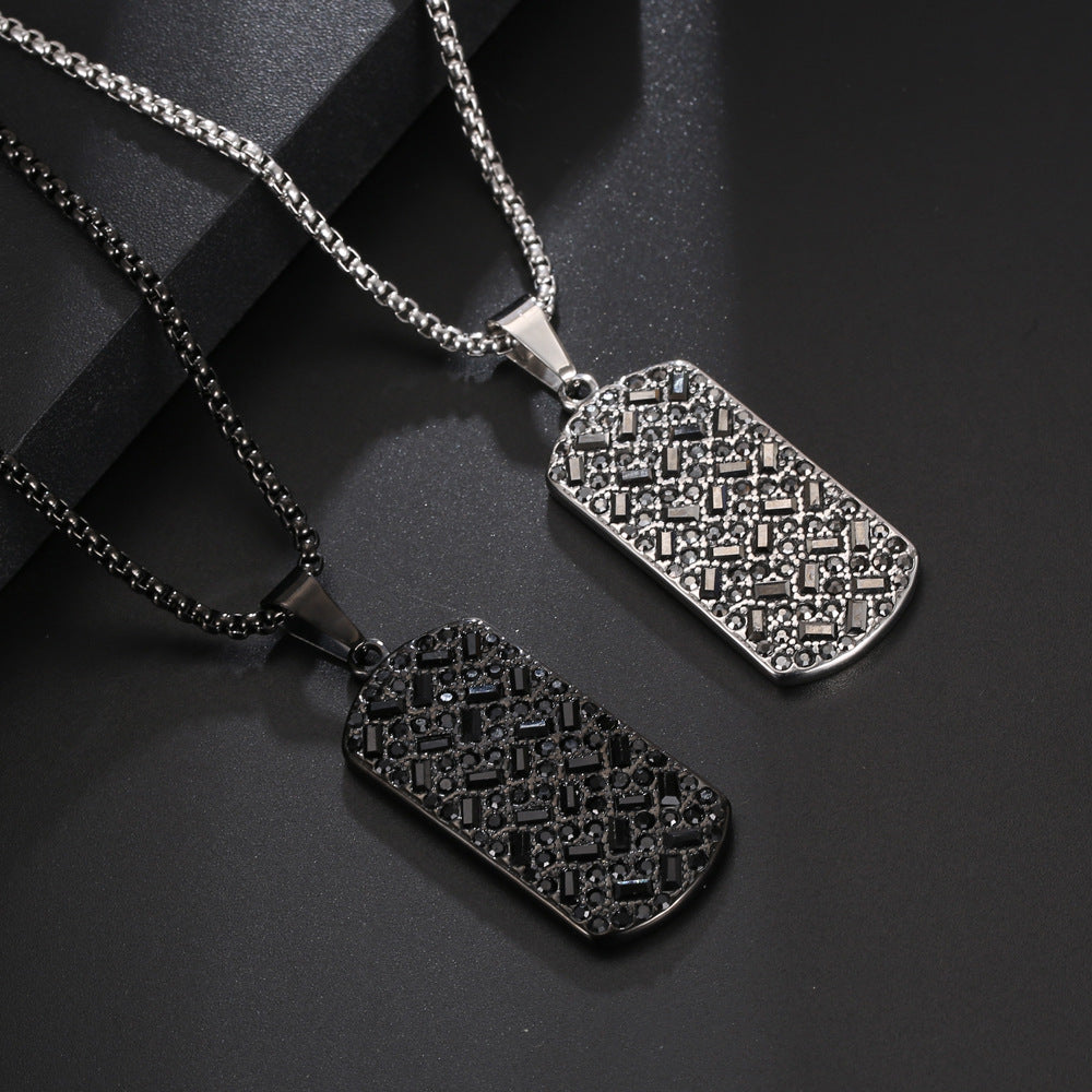 Trendy Hip-Hop Black Zircon Titanium Steel Pendant Necklace for Men