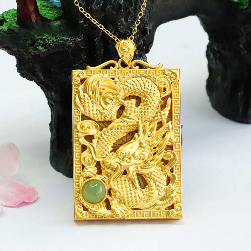 Fortune's Favor Sterling Silver Jade Dragon Necklace