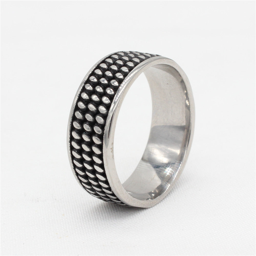 Personalized Retro Titanium Steel Men's Ring - European and American Style Wholesale Jewelry