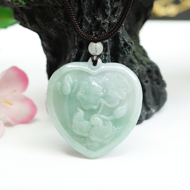 A Necklace Jewelry with Love Pendant Made of Natural Burma A Jade