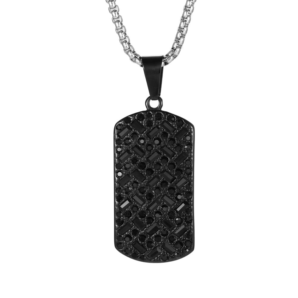 Trendy Hip-Hop Black Zircon Titanium Steel Pendant Necklace for Men