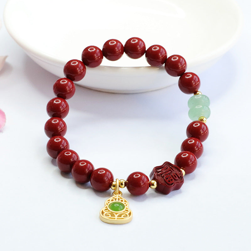 Fortune's Favor Sterling Silver Cinnabar and Jade Gourd Bracelet