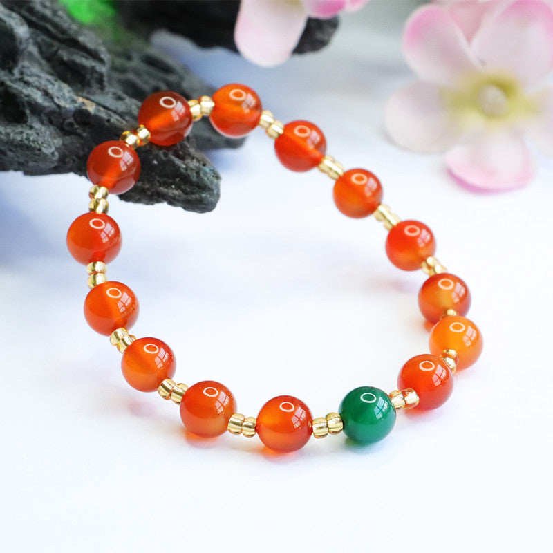 Red Agate and Green Chalcedony Sterling Silver Bracelet