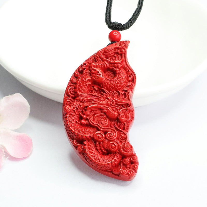 Dragon and Phoenix Sterling Silver Cinnabar Pendant