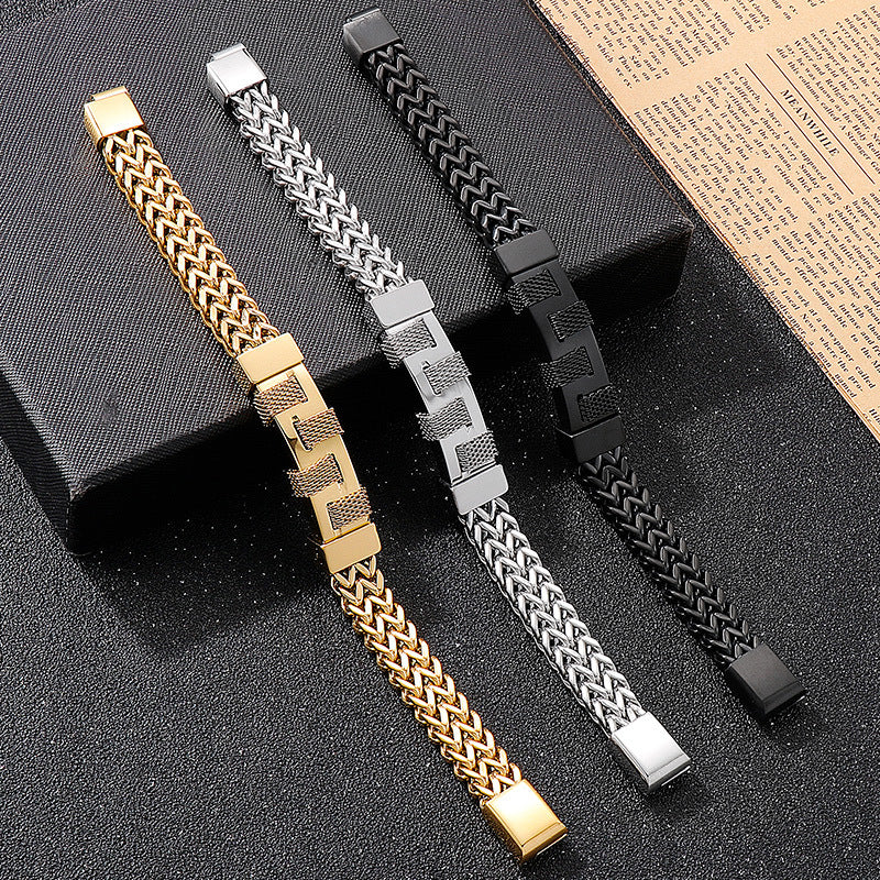 Urban Edge Men's Titanium Steel Bracelet: Curved Woven Design for Creative Street Fashion