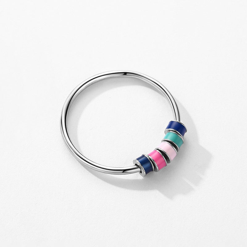 Sterling Silver Rainbow Rubber Ring for Women - Fashionable Korean Style Index Finger Ring