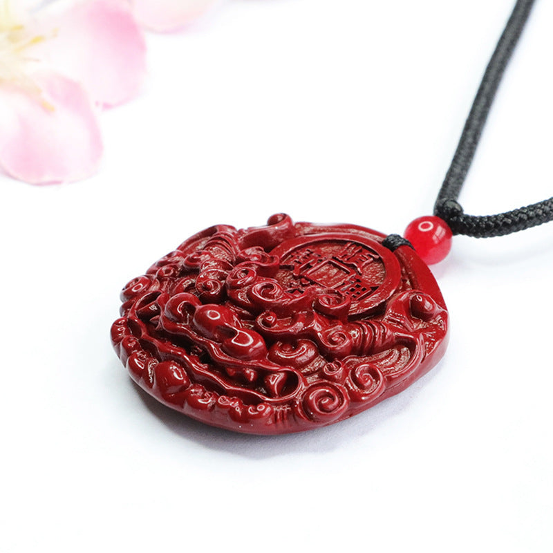 Dragon Head Five Emperor Coin Pendant with Cinnabar Stone