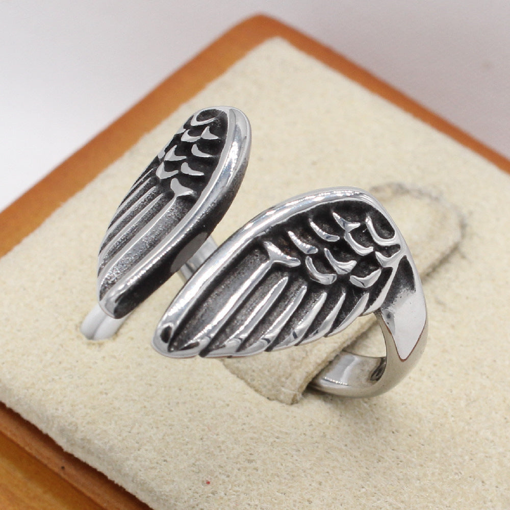 Vintage Angel Wings Men's Titanium Steel Ring with European and American Personality