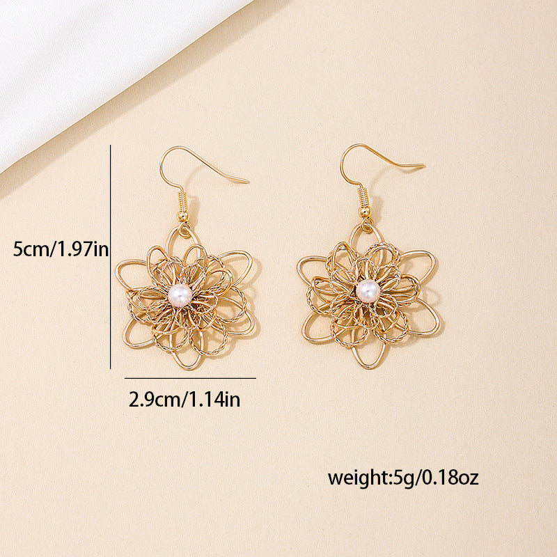 Korean Metal Flower Pearl Earrings - Vienna Verve Collection