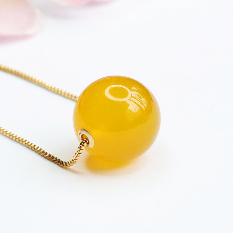 Golden Necklace Featuring Round Yellow Chalcedony Bead Pendant