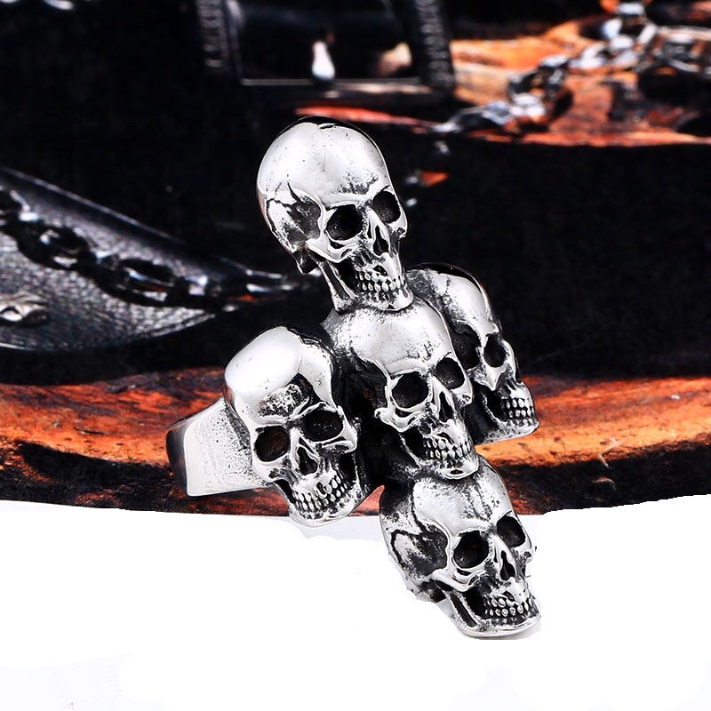 Titanium Steel Punk Skull Ring for Men – Edgy European and American Style