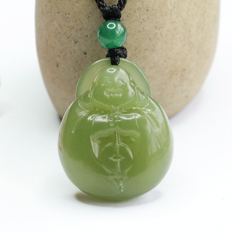 Jade Maitreya Buddha Pendant in Lake Green Hedian Natural Jade