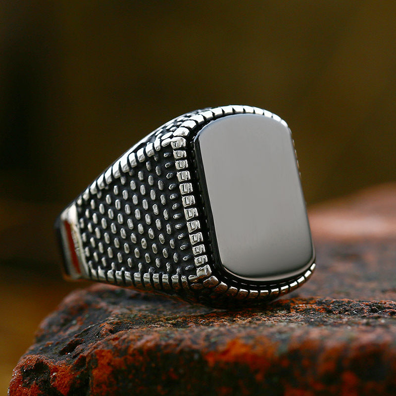 Retro Men's Titanium Steel Ring with Stone Inlay - Wholesale Cross-Border Jewelry