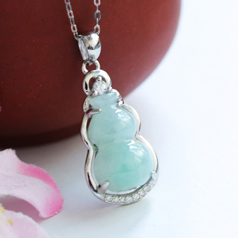 Fortune's Favor Sterling Silver Jade Gourd Necklace