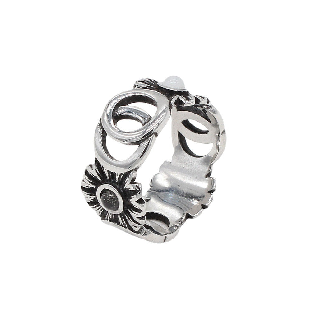 Vintage Sunflower Titanium Steel Ring for Wholesale Jewelry Trade