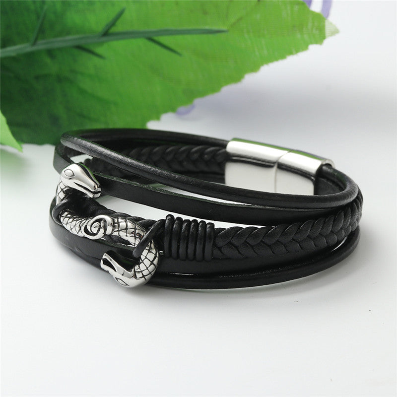 Titanium Steel S-Shaped Snake Bracelet - Personalized Punk Leather Accessory for Men