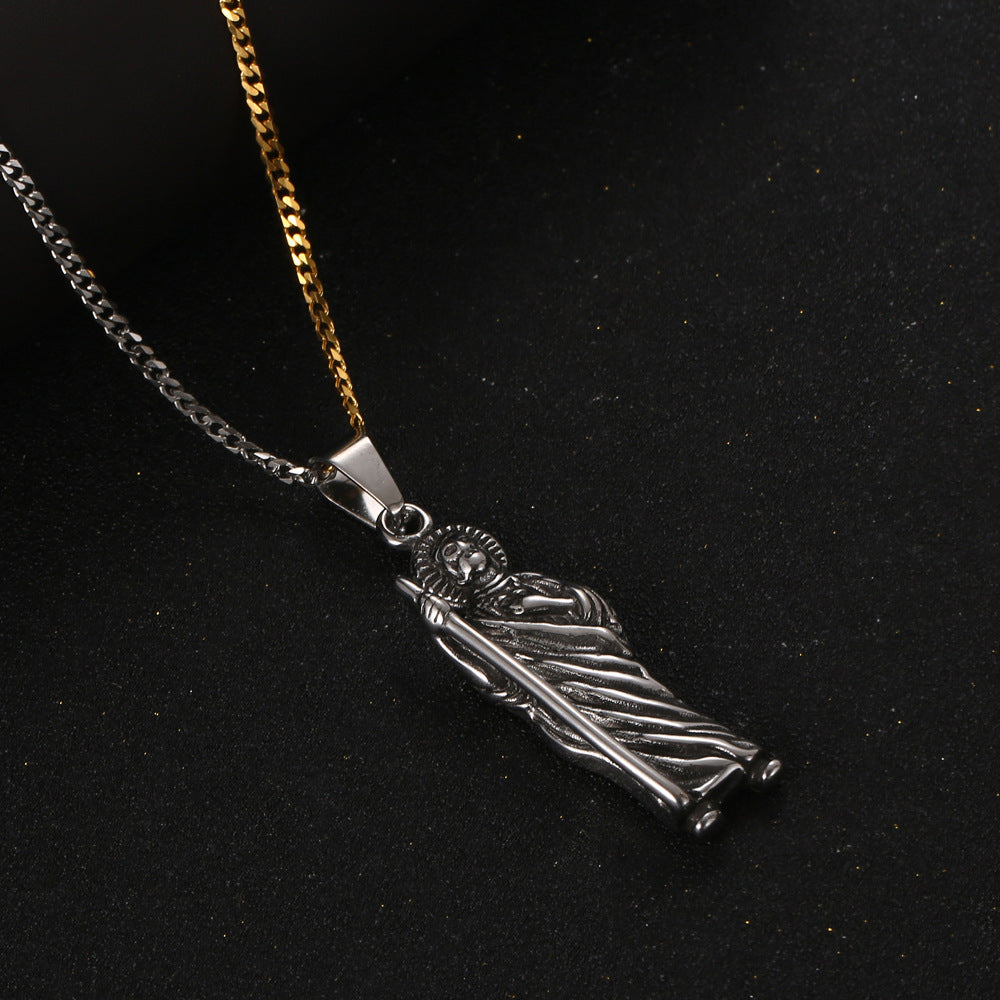 Titanium Steel God Pendant Necklace for Men, Retro Virgin Mary Christmas Gifts