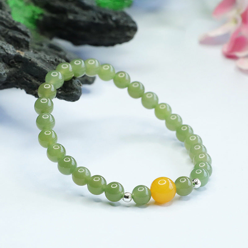 Fortune's Favor Sterling Silver Jade and Honey Wax Bracelet