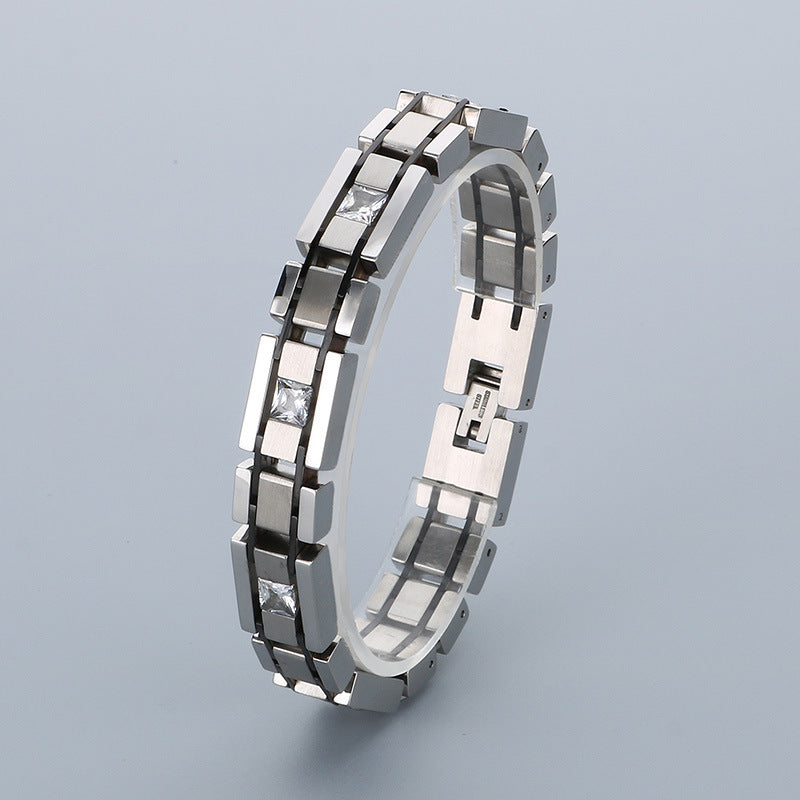 Customizable Zircon-Studded Titanium Steel Bracelet for Men - Trendy One-Piece Hair Jewelry Gift for Birthdays in Europe and America