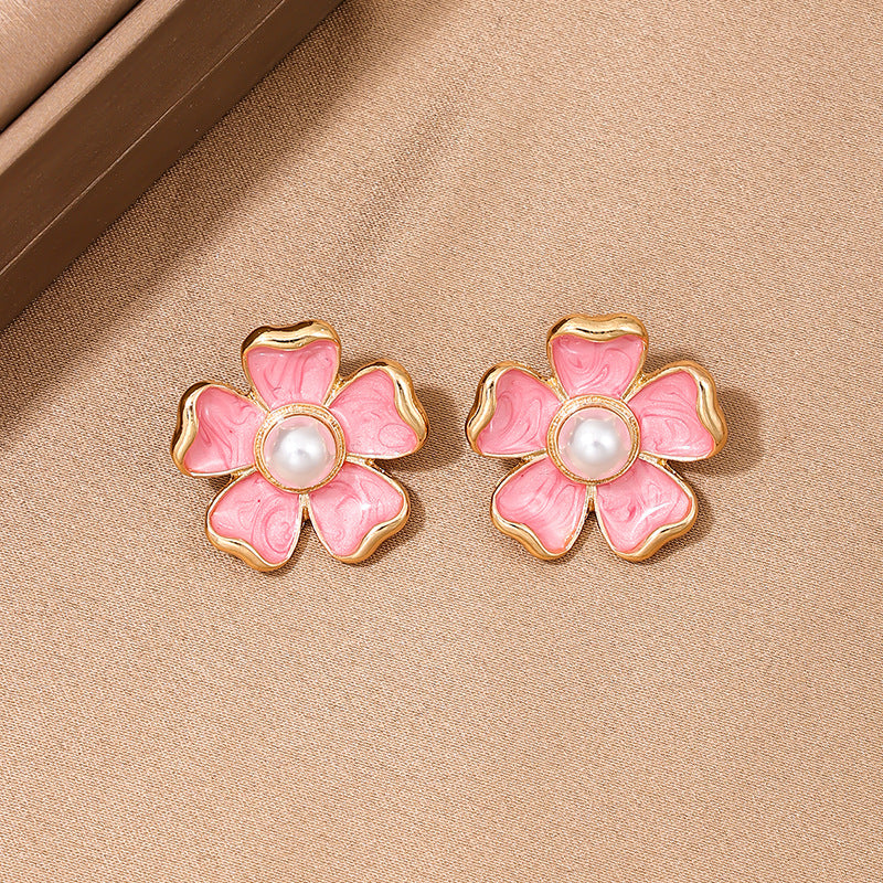 Delicate Pink Flower Metal Earrings for Romantic Summer Dates