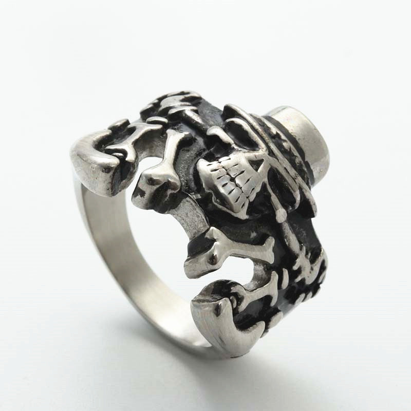 Skull Motif Titanium Steel Rock Band Ring for Men - Retro Punk Hipster Jewelry