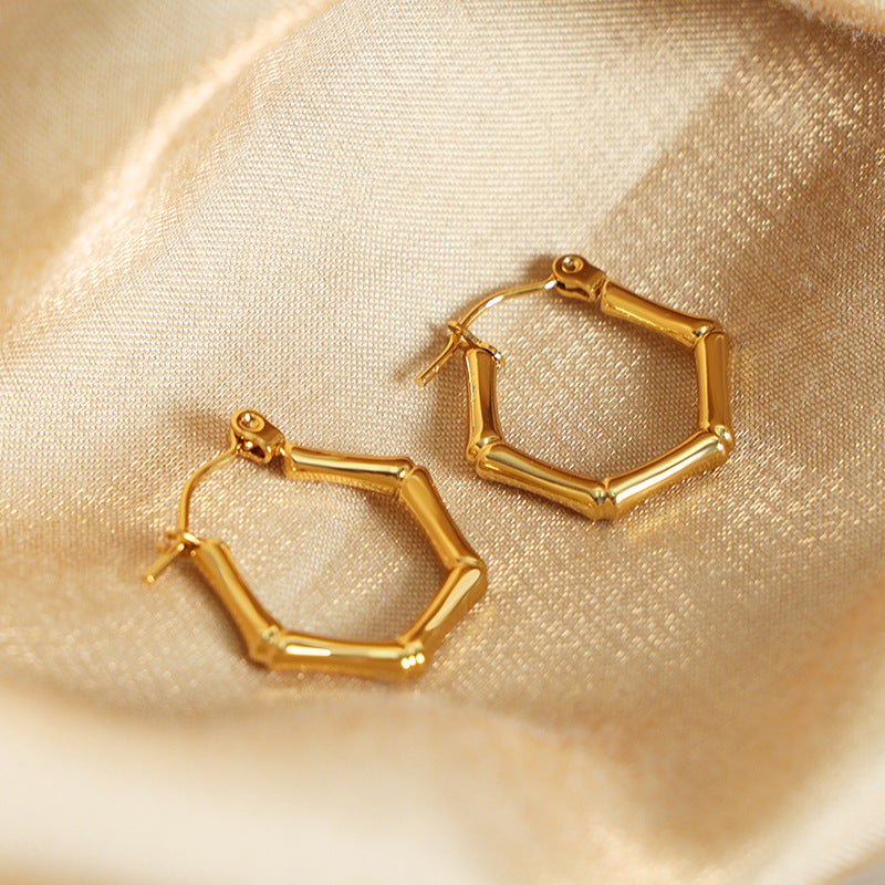 Honeycomb Hexagonal Titanium Gold-Plated Earrings in Geometric Design for Fashion-Forward Women