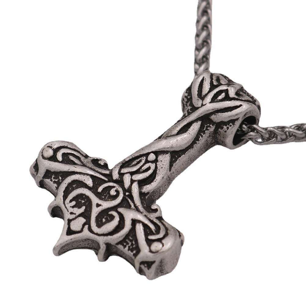 Viking Rune Thunder Hammer Necklace - Handcrafted Metal Pendant from Norse Legacy Collection