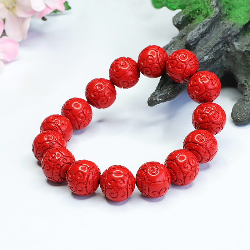 Red Sand Auspicious Cloudscape Cinnabar Bead Bracelet