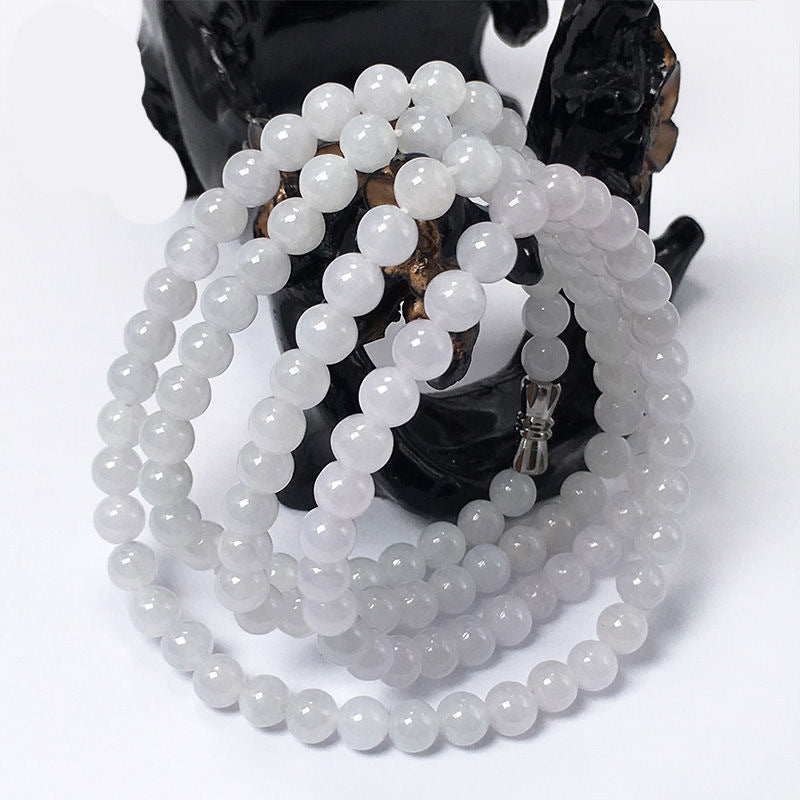 Myanmar A Grade Jade Necklace Ice White Beads Jewelry Gift