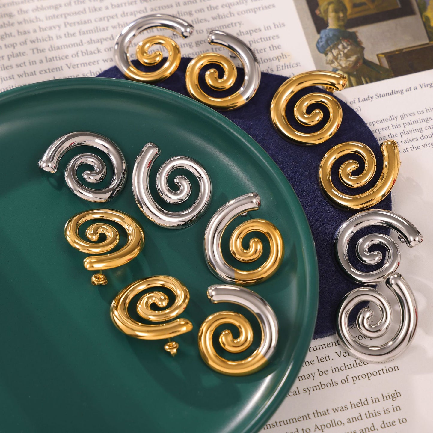 Geometric Spiral Gold-Plated Stud Earrings