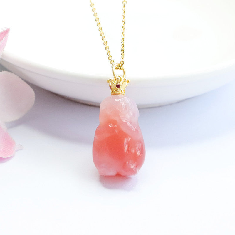 Agate Rabbit Crown Pendant Silver Necklace By Planderful Collection