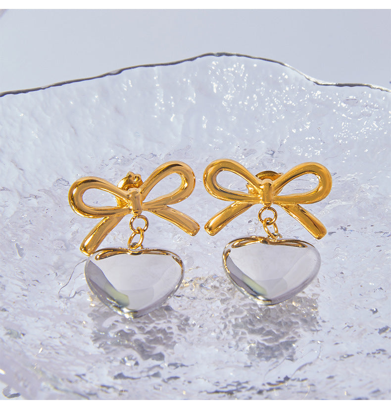 Elegant Korean Bow Love Pendant Earrings