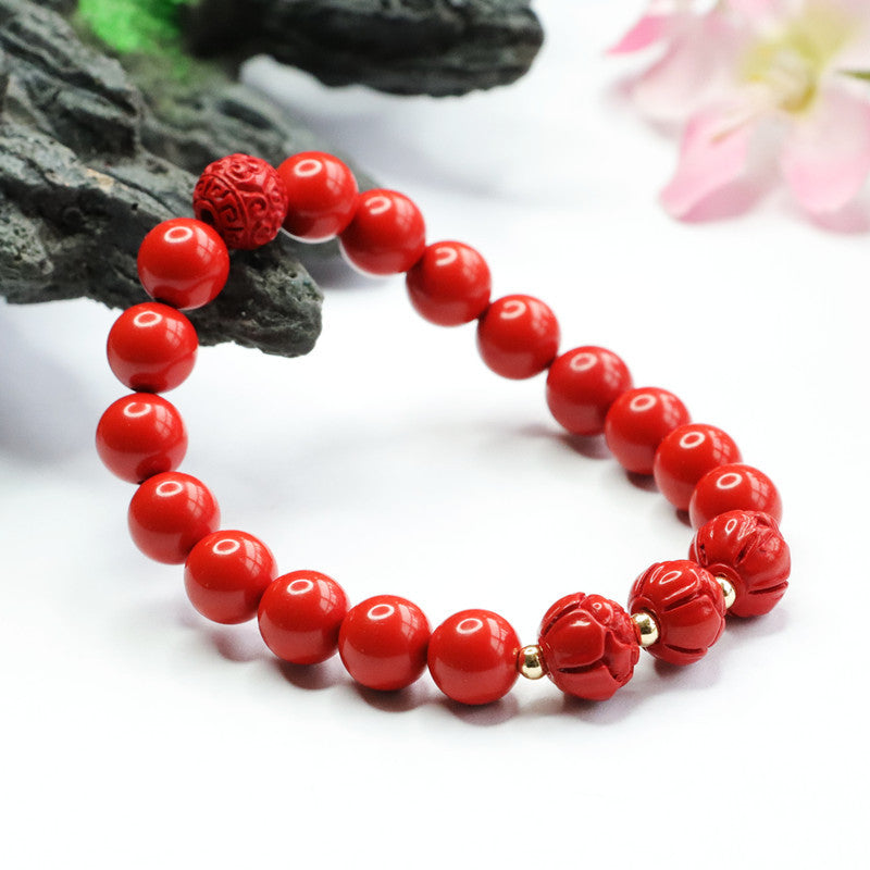 Red Sand Lotus Sterling Silver Bracelet with Cinnabar Stone