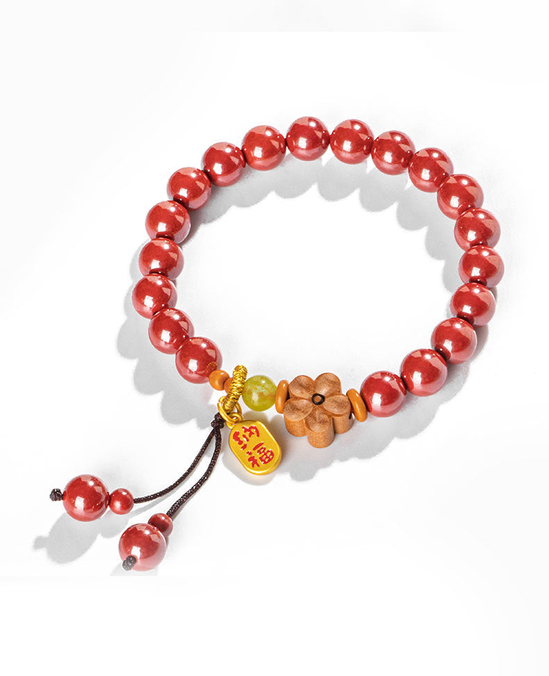 Lucky Animal Year Cinnabar Beaded Bracelet in Chinese Minority Design