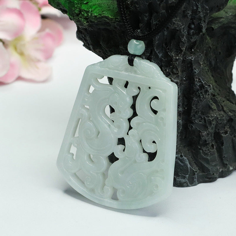 Myanmar A-grade Jade Dragon and Phoenix Fortune's Favor Pendant