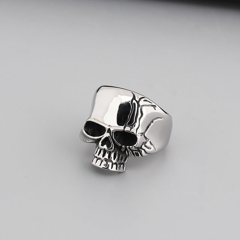 Gothic Skull Punk Ring: Exaggerated Ghost Head Titanium Steel Accessory for Men